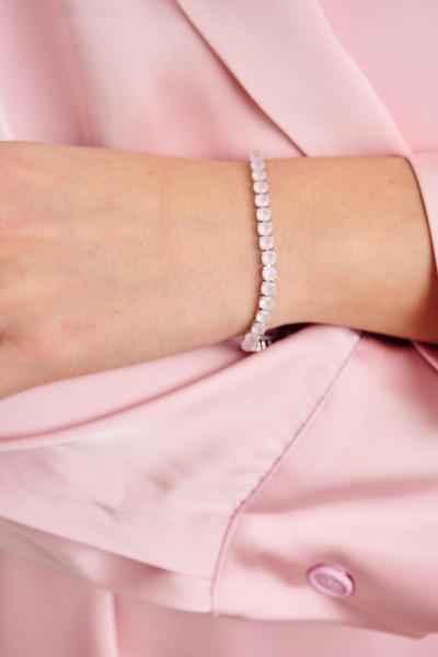 Браслет-дорожка с круглыми стразами (серебро-матовый розовый)